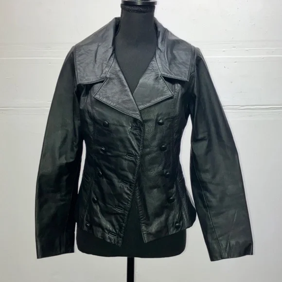 Black Leather double breasted jacket - Picture 7 of 13